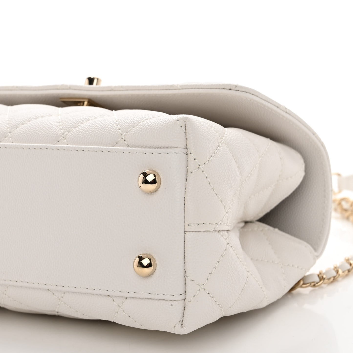 Caviar Quilted Mini Coco Handle Flap White