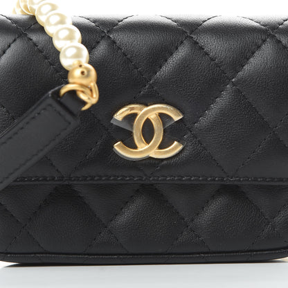Chanel Calfskin Quilted About Pearls Card Holder Flap With Chain Black 9 of 13