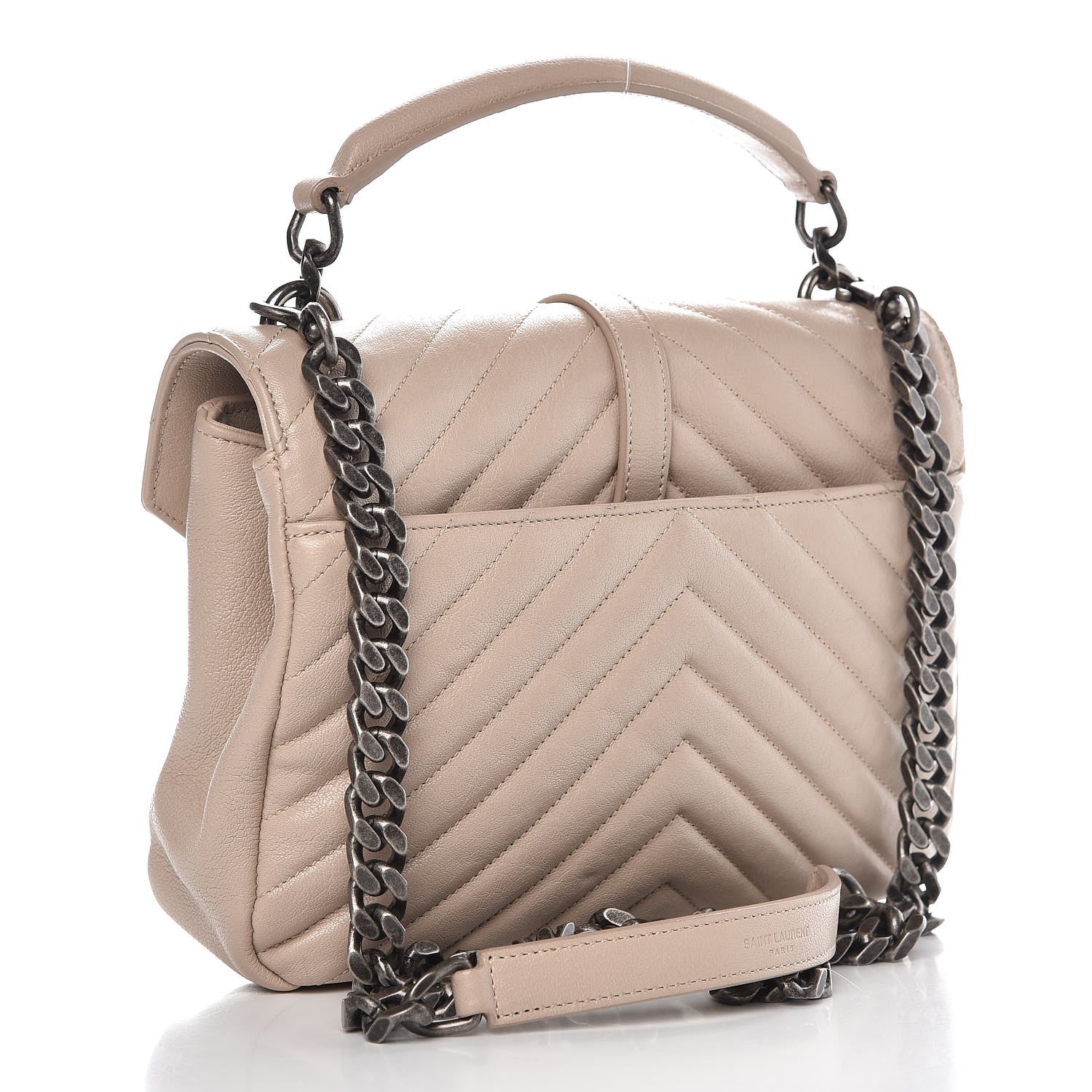 Saint Laurent Sheepskin Matelasse Chevron Monogram Medium College Bag Rose Antic 3 of 7