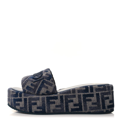 Fendi Chenille Womens FF Sunshine Flatform Slide Sandals 36.5 Blue 1 of 9