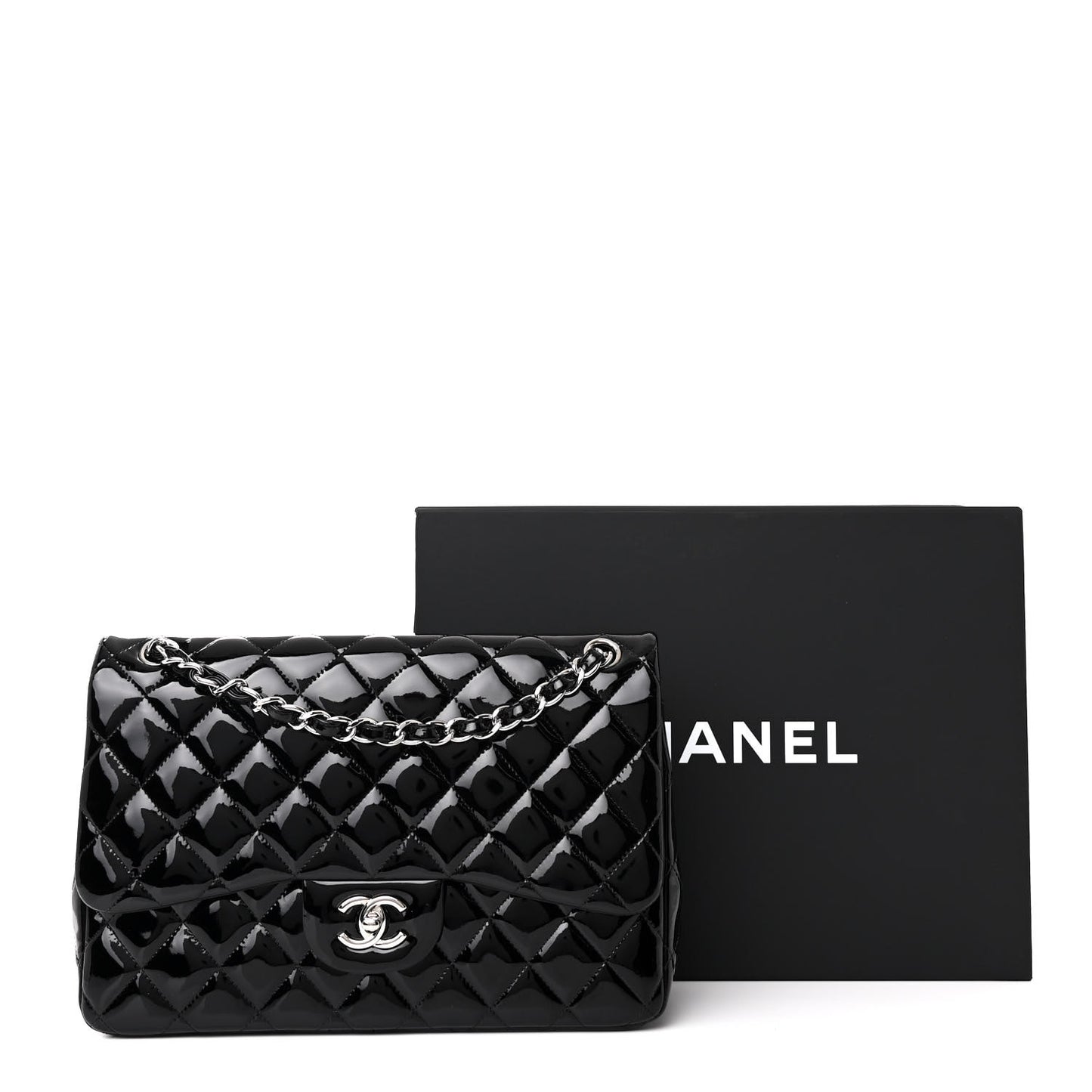 Patent Quilted Jumbo Double Flap Black