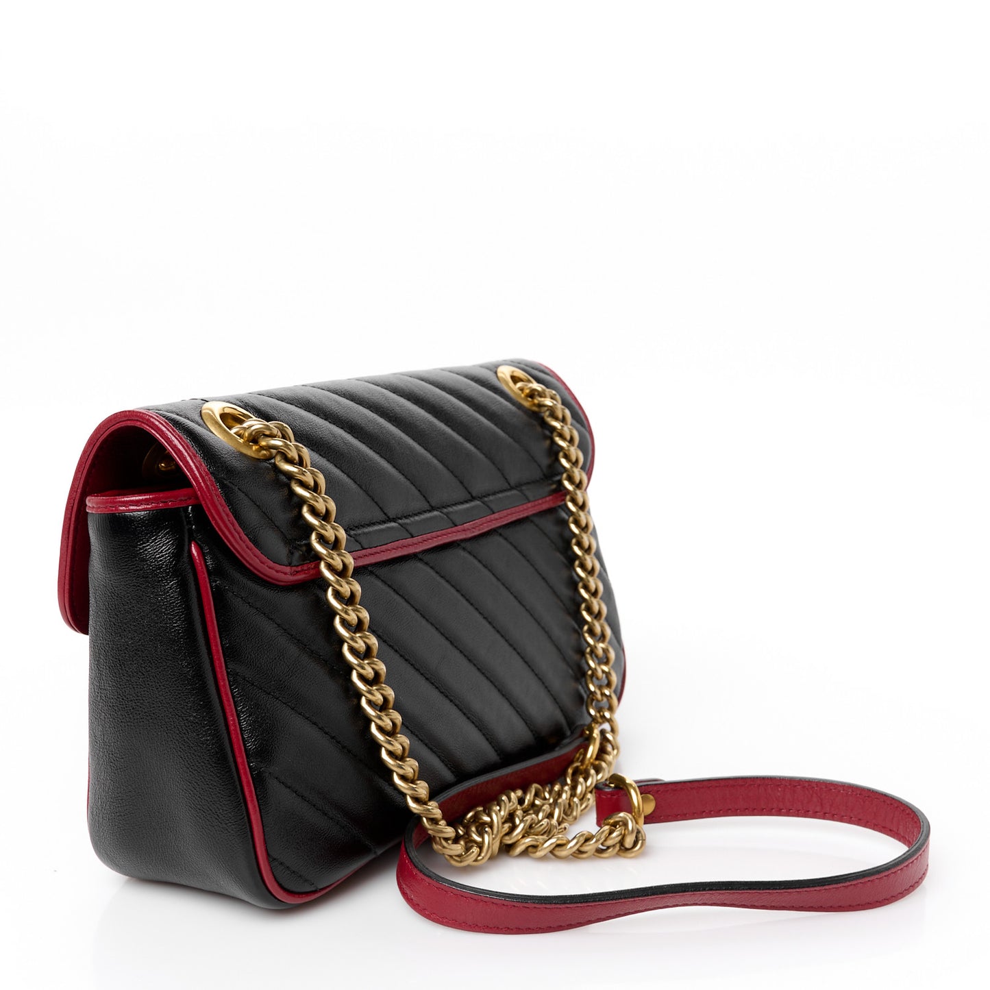 Vintage Effect Calfskin Matelasse Diagonal Small Torchon GG Marmont Shoulder Bag Black Romantic Cherry