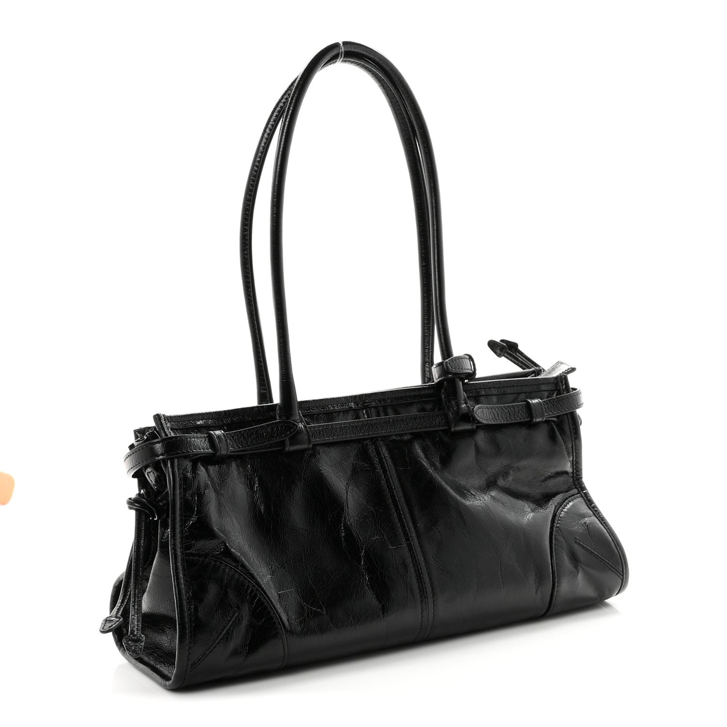 Glossy Calfskin Triangle Medium Bonnie Shoulder Bag Black