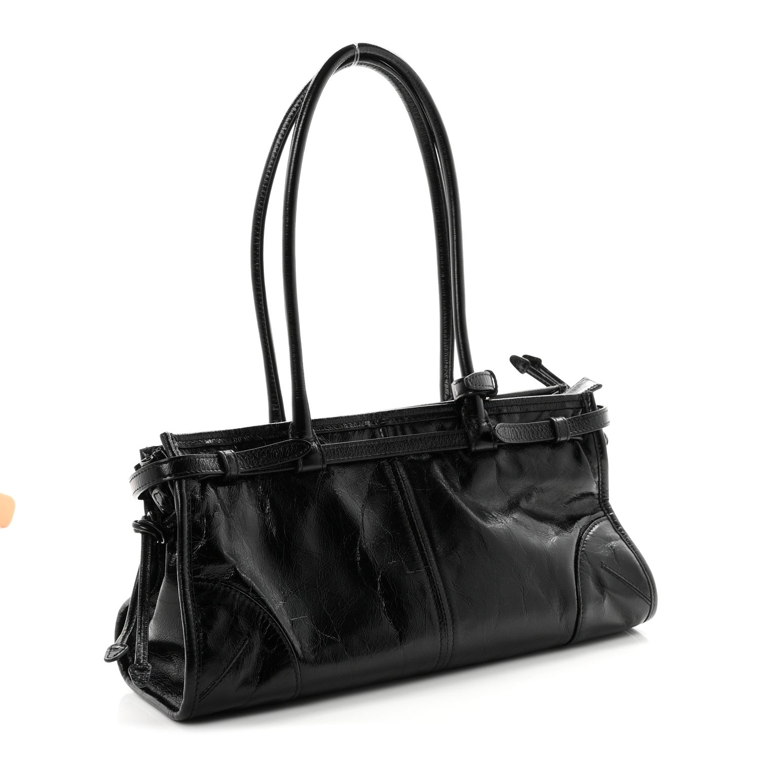 Prada Glossy Calfskin Triangle Medium Bonnie Shoulder Bag Black 3 of 10