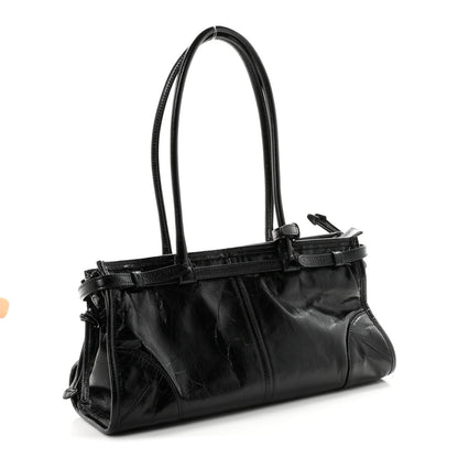 Prada Glossy Calfskin Triangle Medium Bonnie Shoulder Bag Black 3 of 10