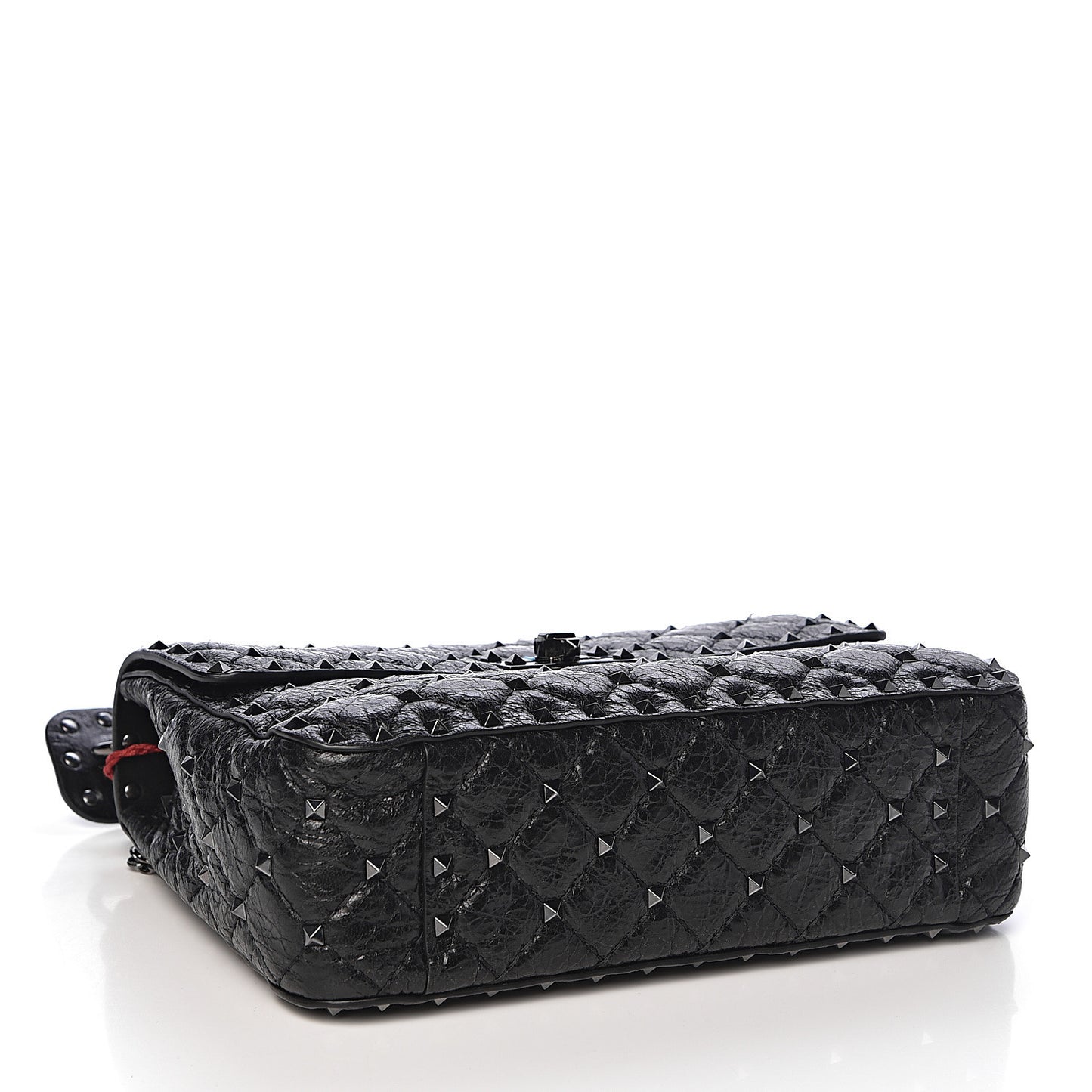 Craquele Nappa Medium Rockstud Spike Shoulder Bag Black