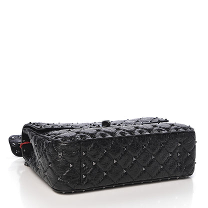 Valentino Garavani Craquele Nappa Medium Rockstud Spike Shoulder Bag Black 4 of 9