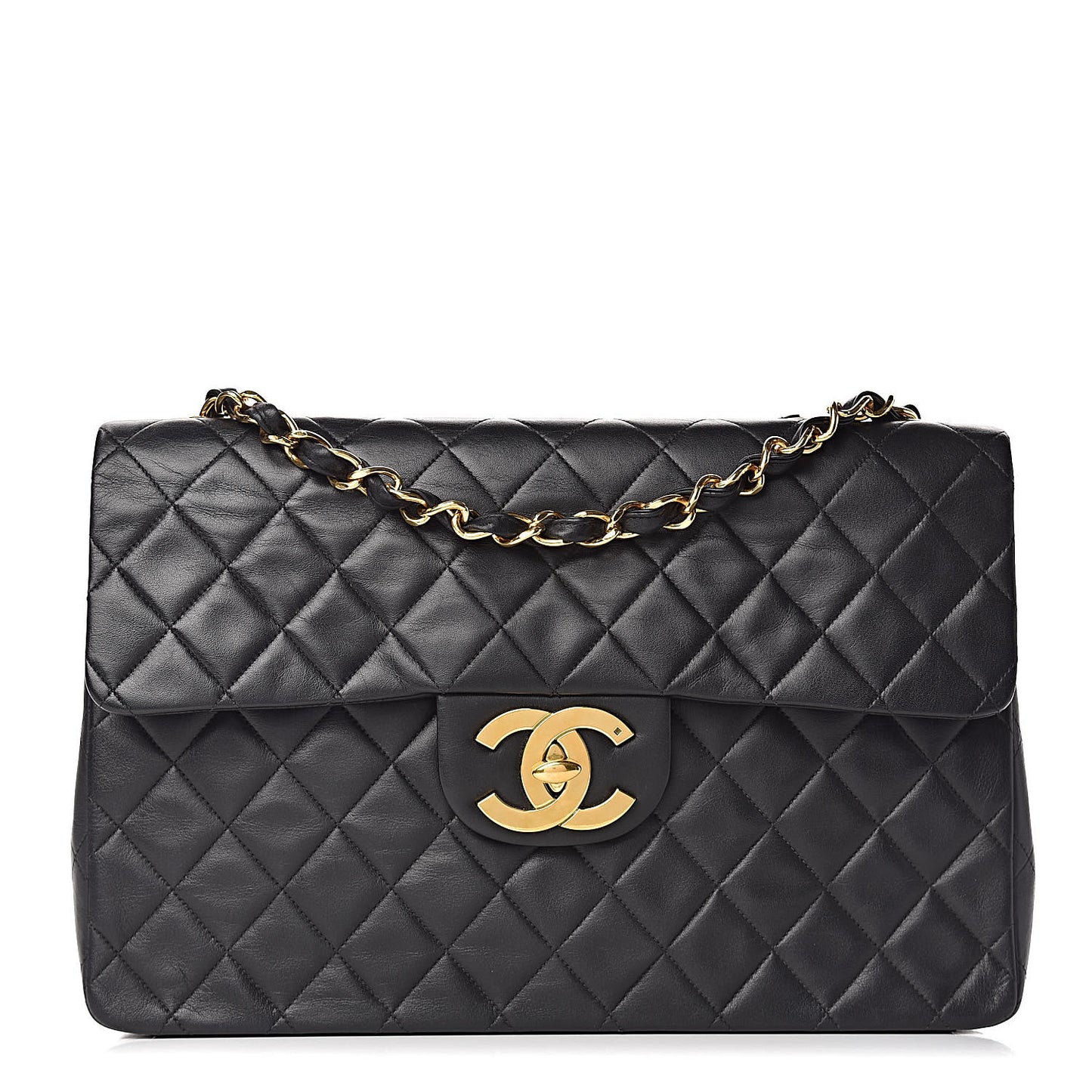 Lambskin Quilted XL Jumbo Single Flap Black