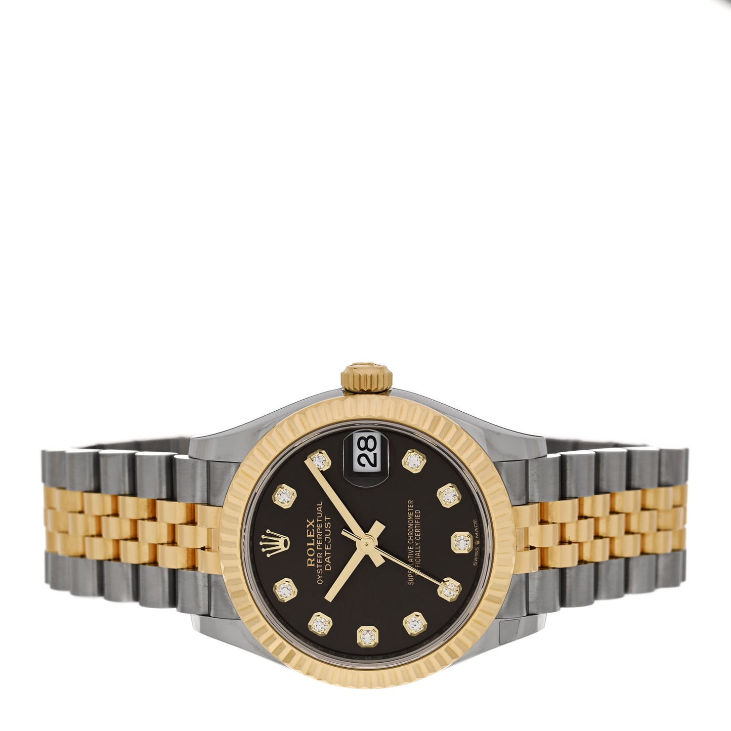 Stainless Steel 18K Yellow Gold Diamond 31mm Oyster Perpetual Datejust Watch Dark Grey 278273