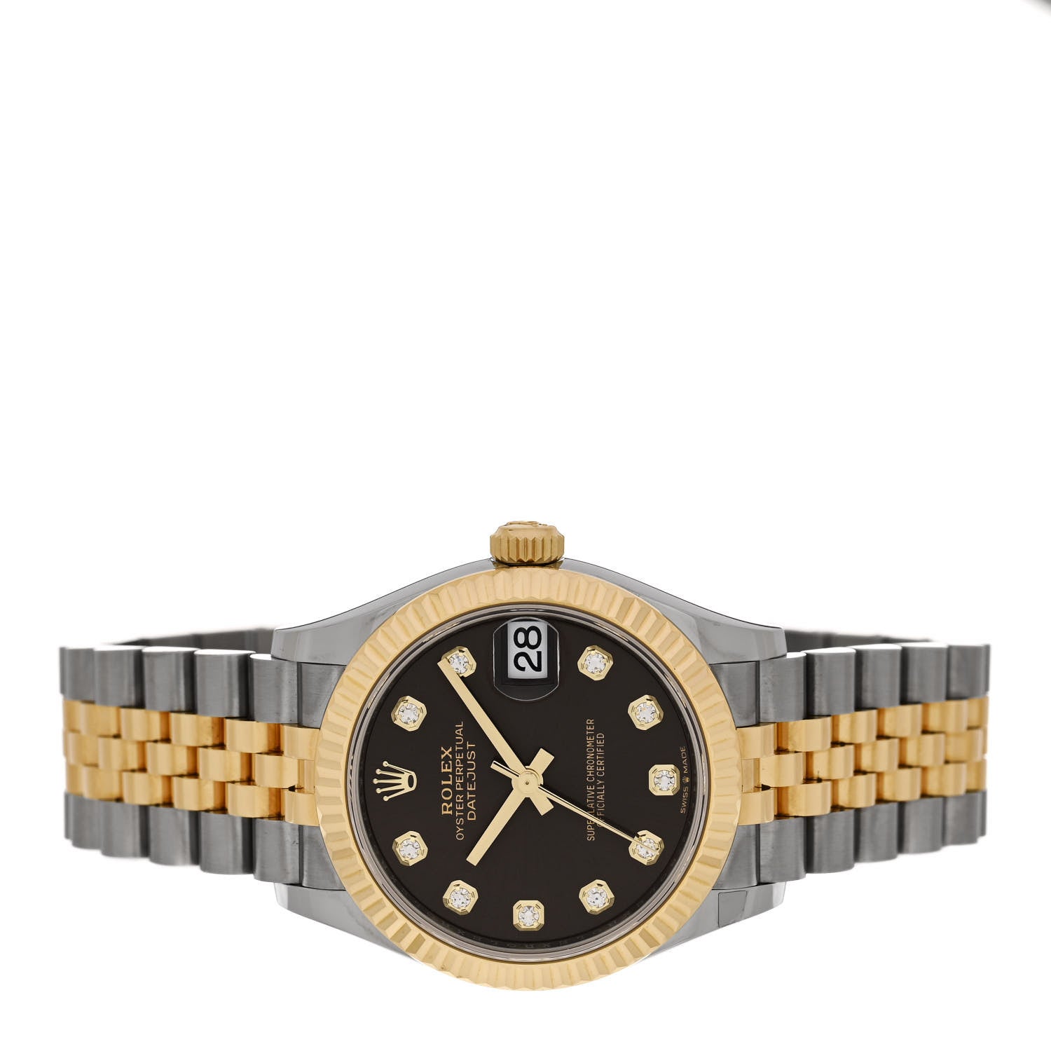 Rolex Stainless Steel 18K Yellow Gold Diamond 31mm Oyster Perpetual Datejust Watch Dark Grey 278273 2 of 5