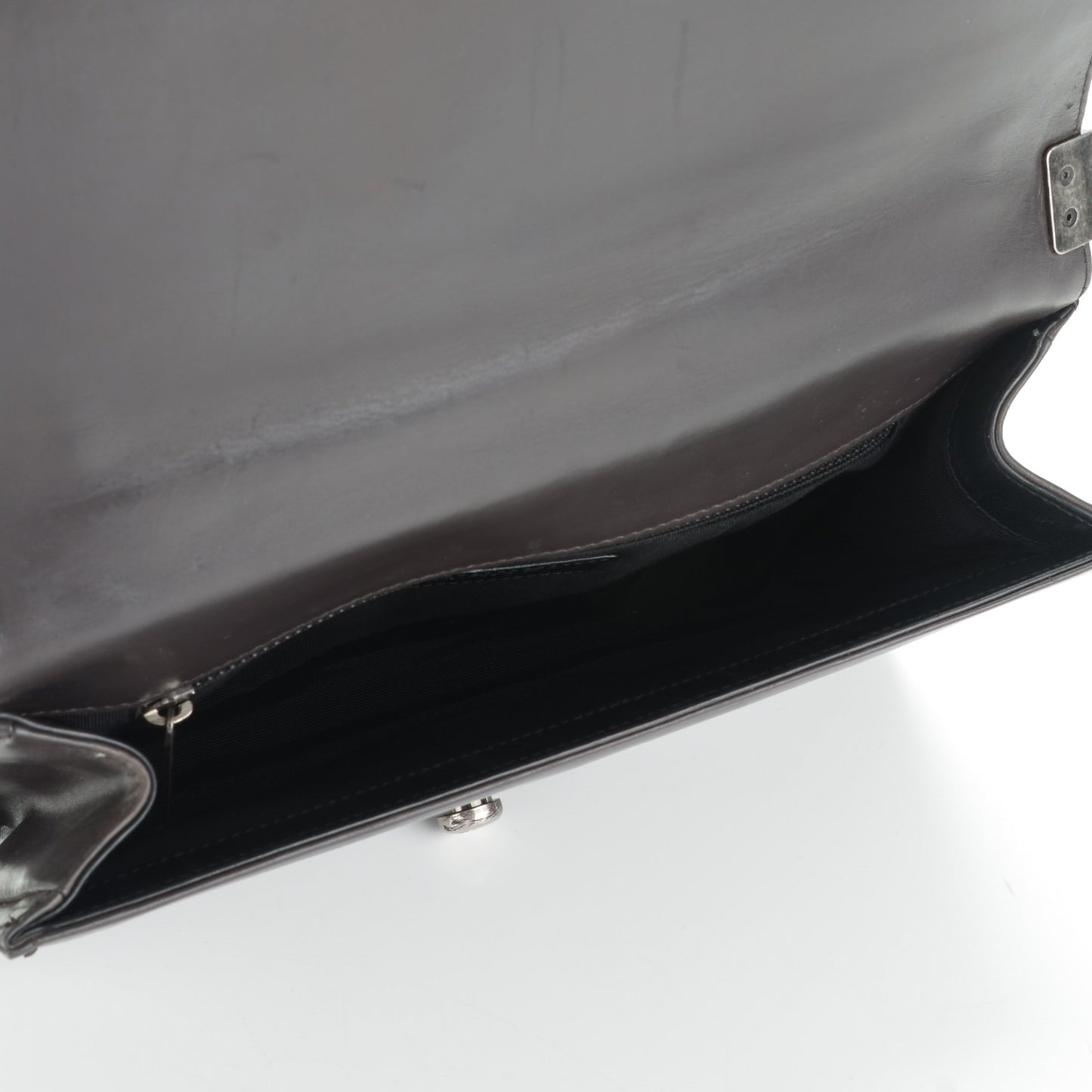 Glazed Calfskin Medium Boy Flap Black Brown