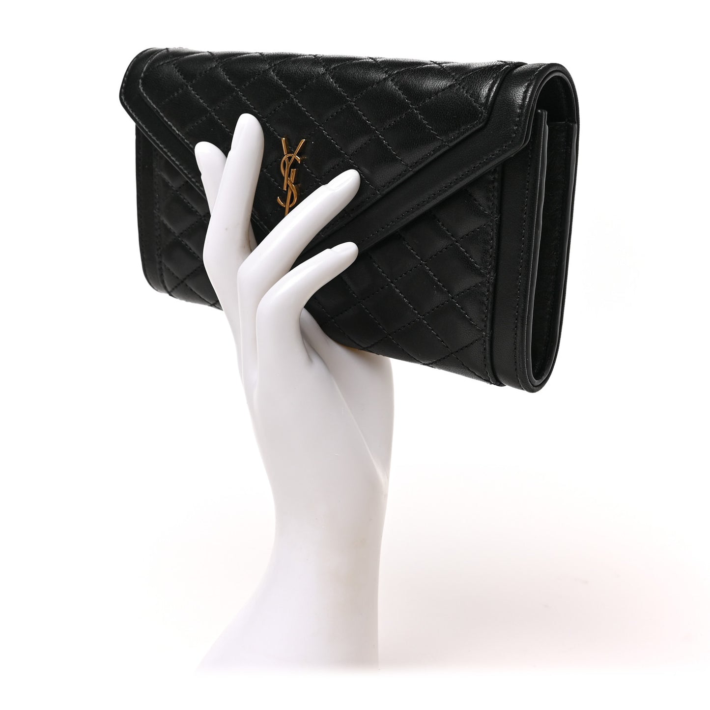 Lambskin Quilted Monogram Large Gabbie Flap Wallet Black