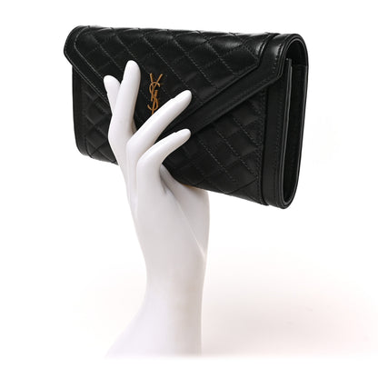 Saint Laurent Lambskin Quilted Monogram Large Gabbie Flap Wallet Black 4 of 14