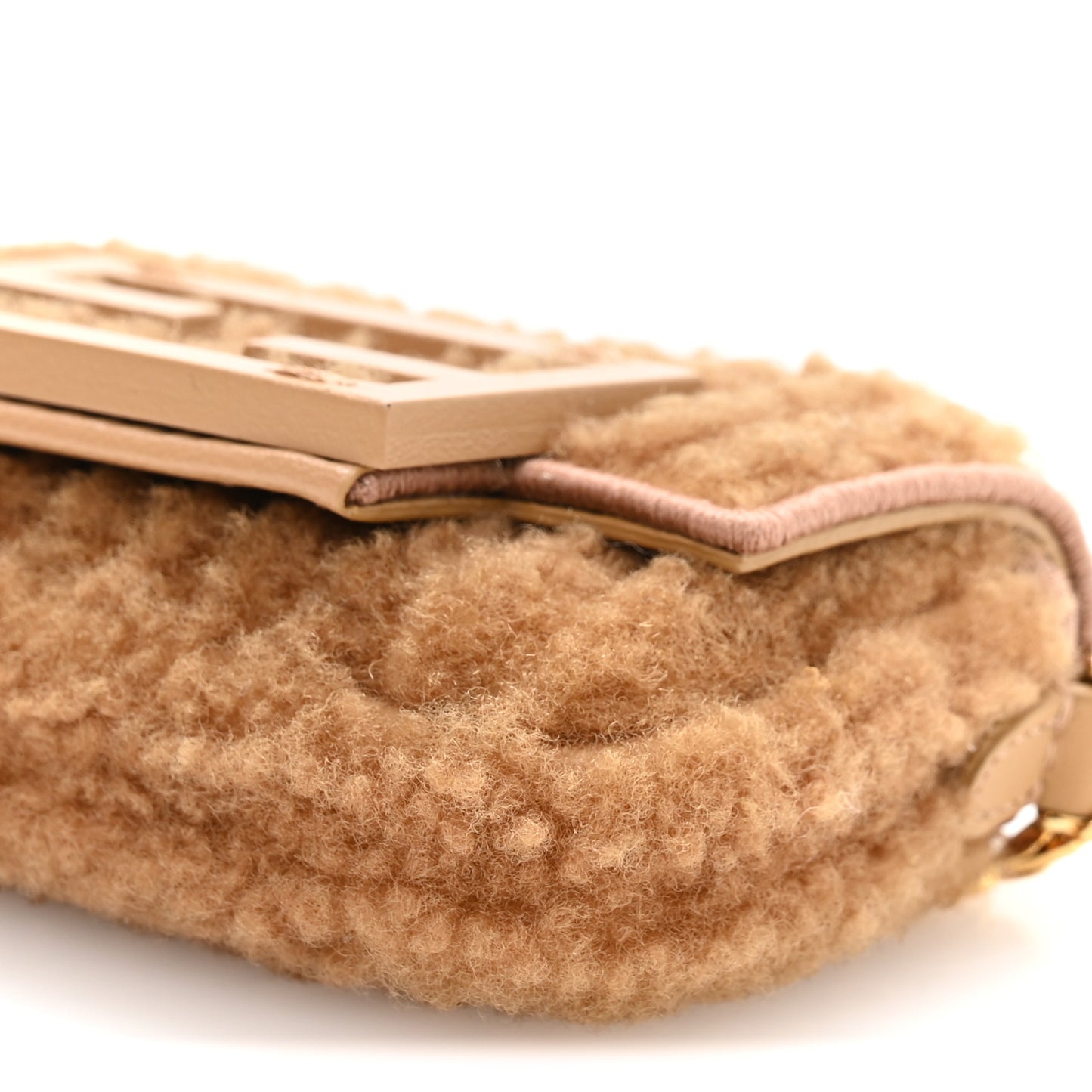 Shearling Nano Maxi Buckle Baguette Charm Camel
