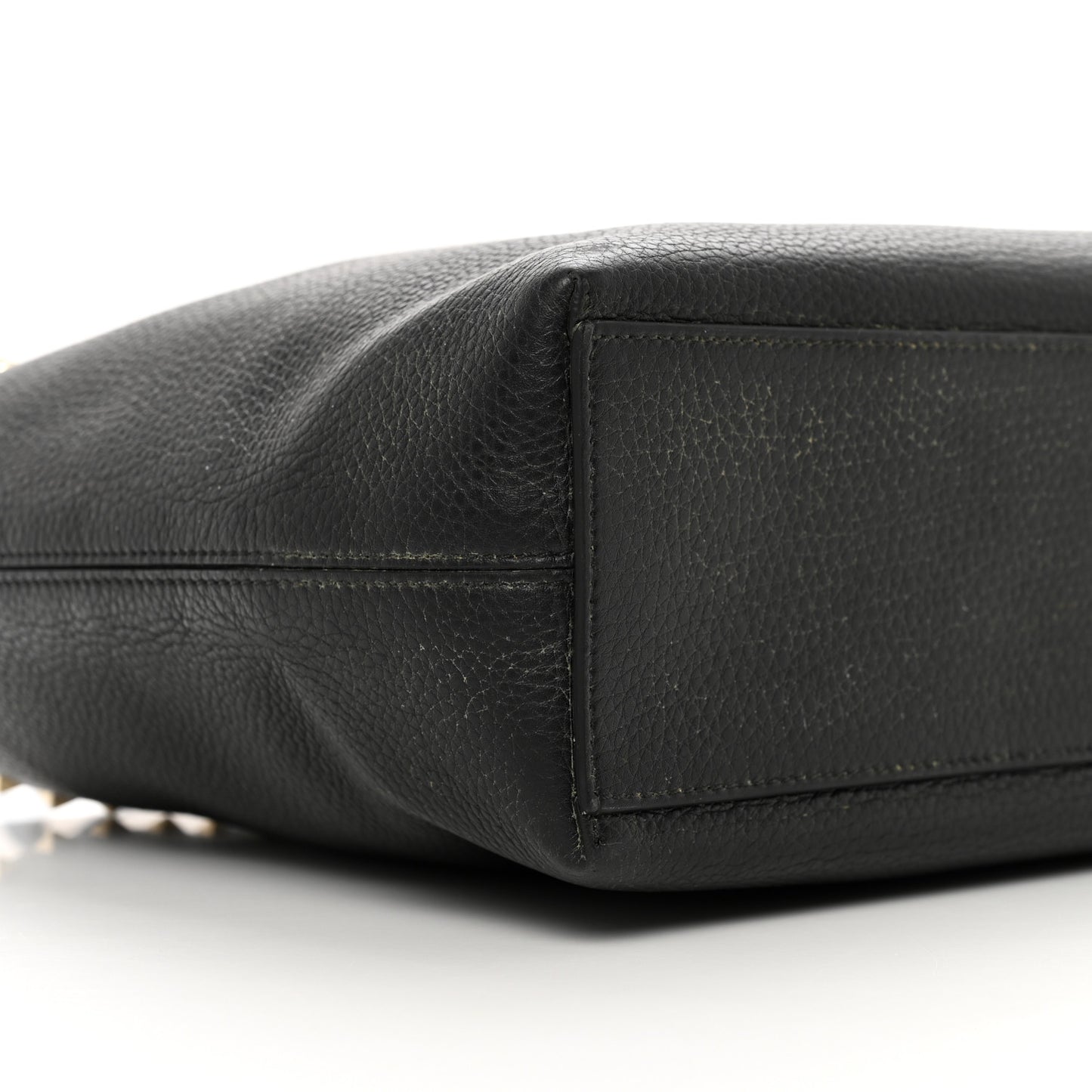 Grained Calfskin Small Rockstud Shoulder Tote Black