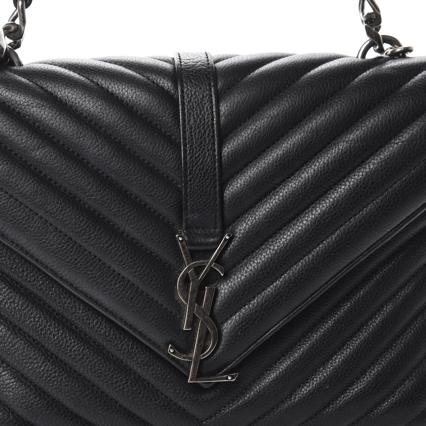 Sheepskin Matelasse Chevron Monogram Medium College Bag Black