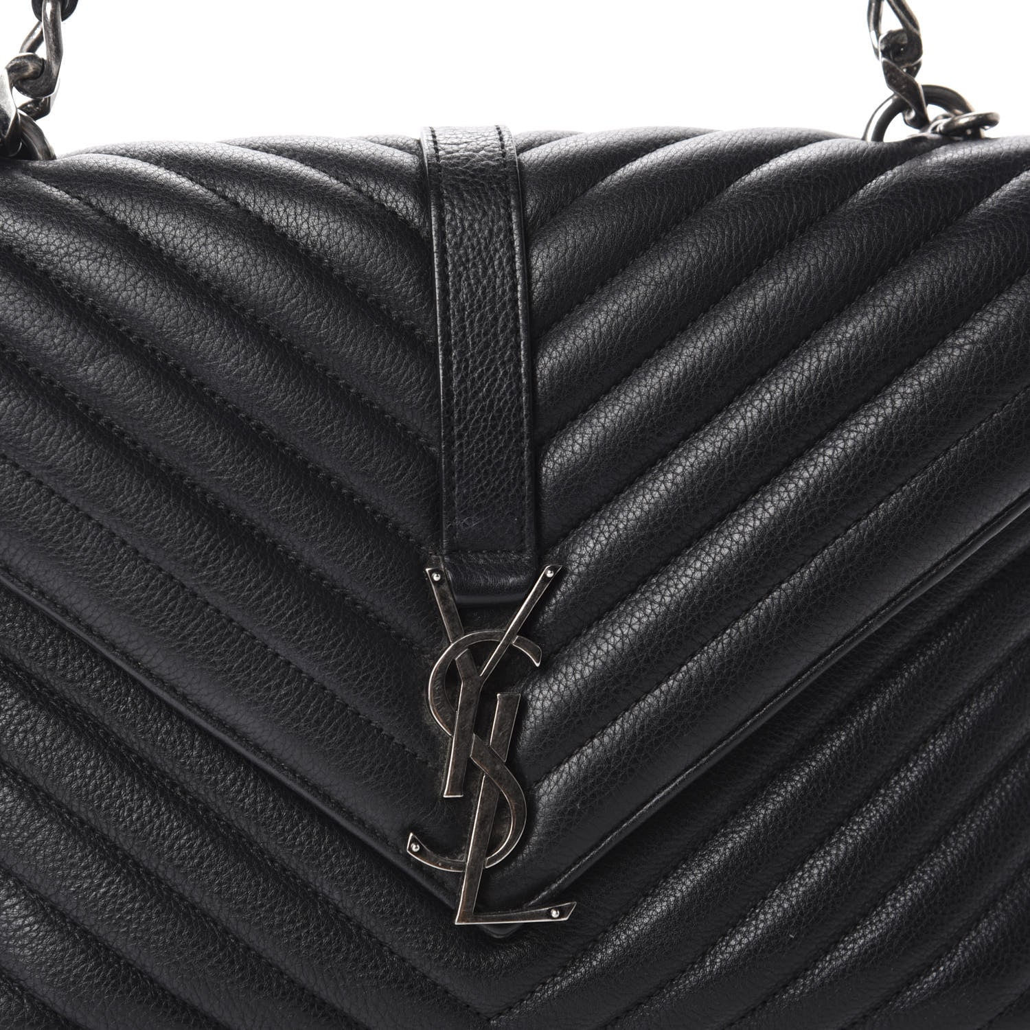 Saint Laurent Sheepskin Matelasse Chevron Monogram Medium College Bag Black 18 of 18