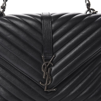 Saint Laurent Sheepskin Matelasse Chevron Monogram Medium College Bag Black 18 of 18