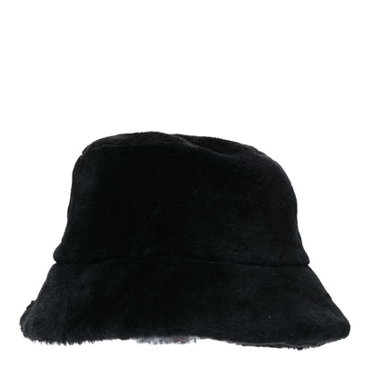 Prada Shearling Metal Triangle Logo Womens Bucket Hat M Black 3 of 9