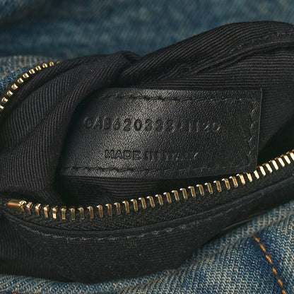 Saint Laurent Denim Quilted Toy Loulou Puffer Monogram Chain Satchel Blue Black 7 of 10