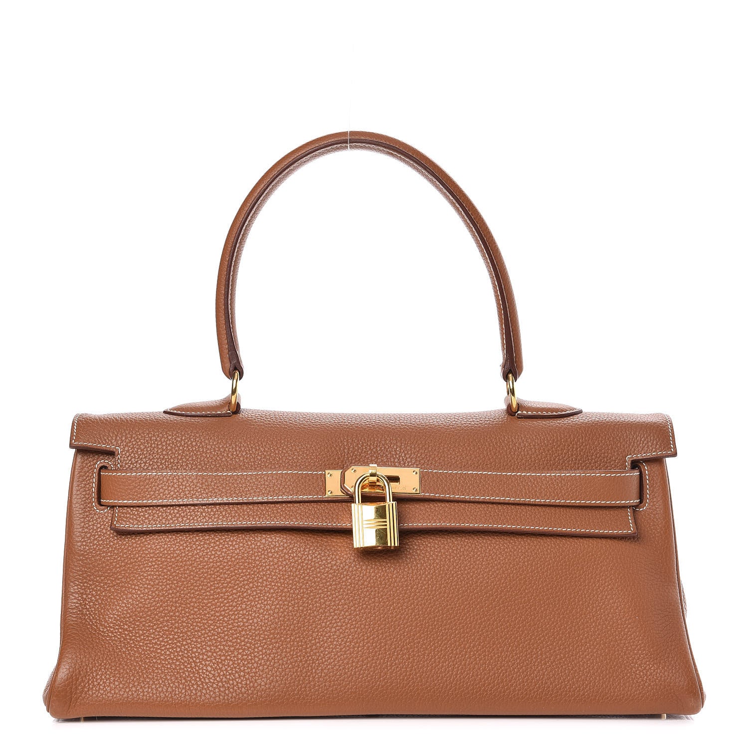 Hermes Taurillon Clemence Shoulder Kelly 40 Gold 1 of 12