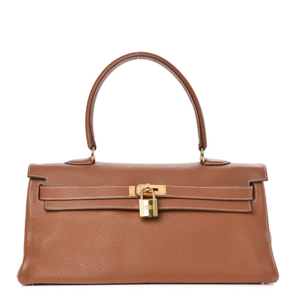 Hermes Taurillon Clemence Shoulder Kelly 40 Gold 1 of 12