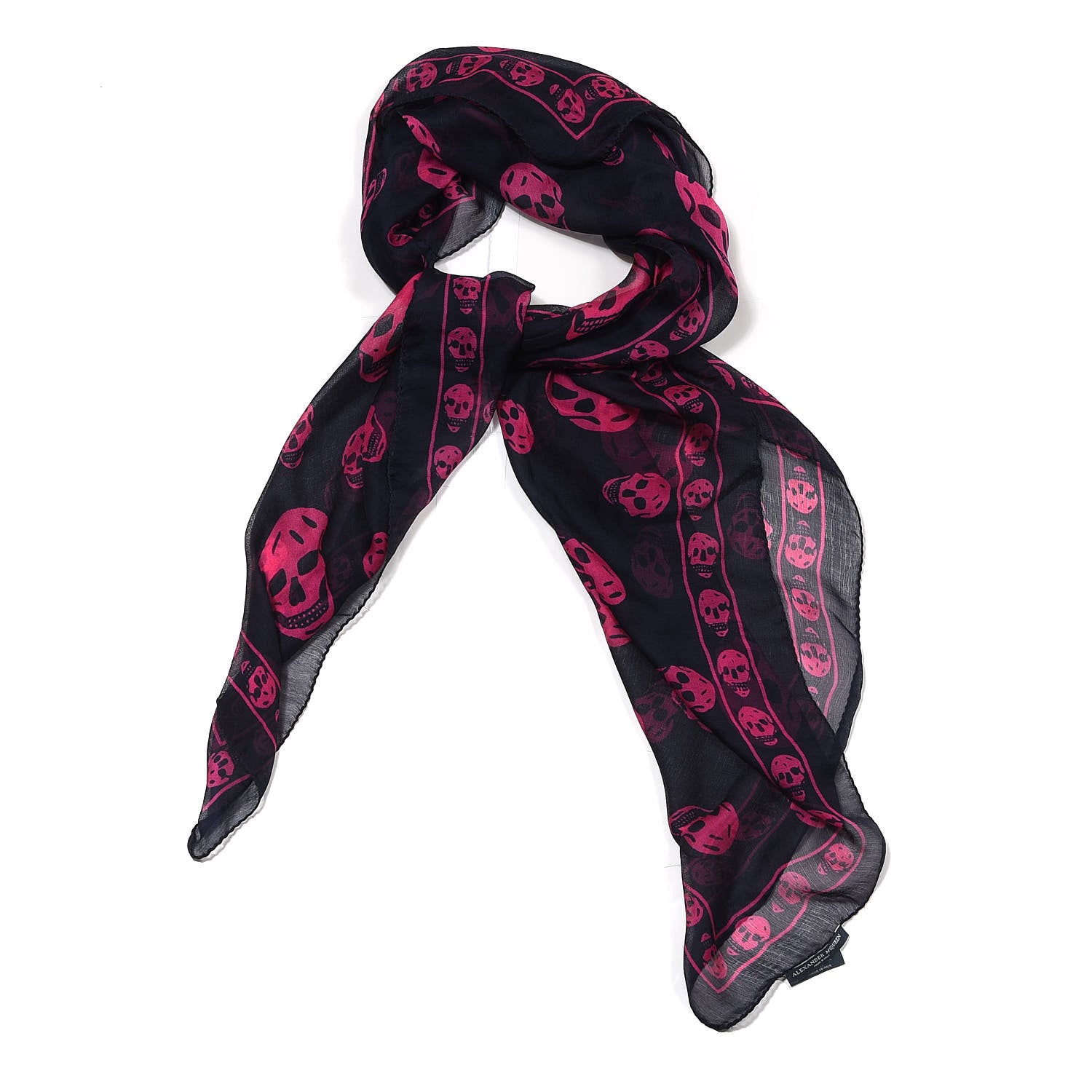 Alexander McQueen Silk Chiffon Skull Scarf Navy Pink 5 of 5