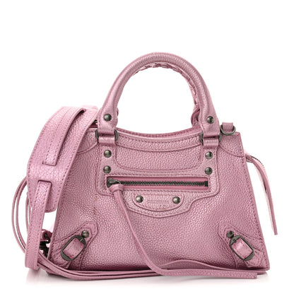 Balenciaga Metallic Grained Calfskin Neo Classic Silver Hardware Mini City Pink 1 of 15