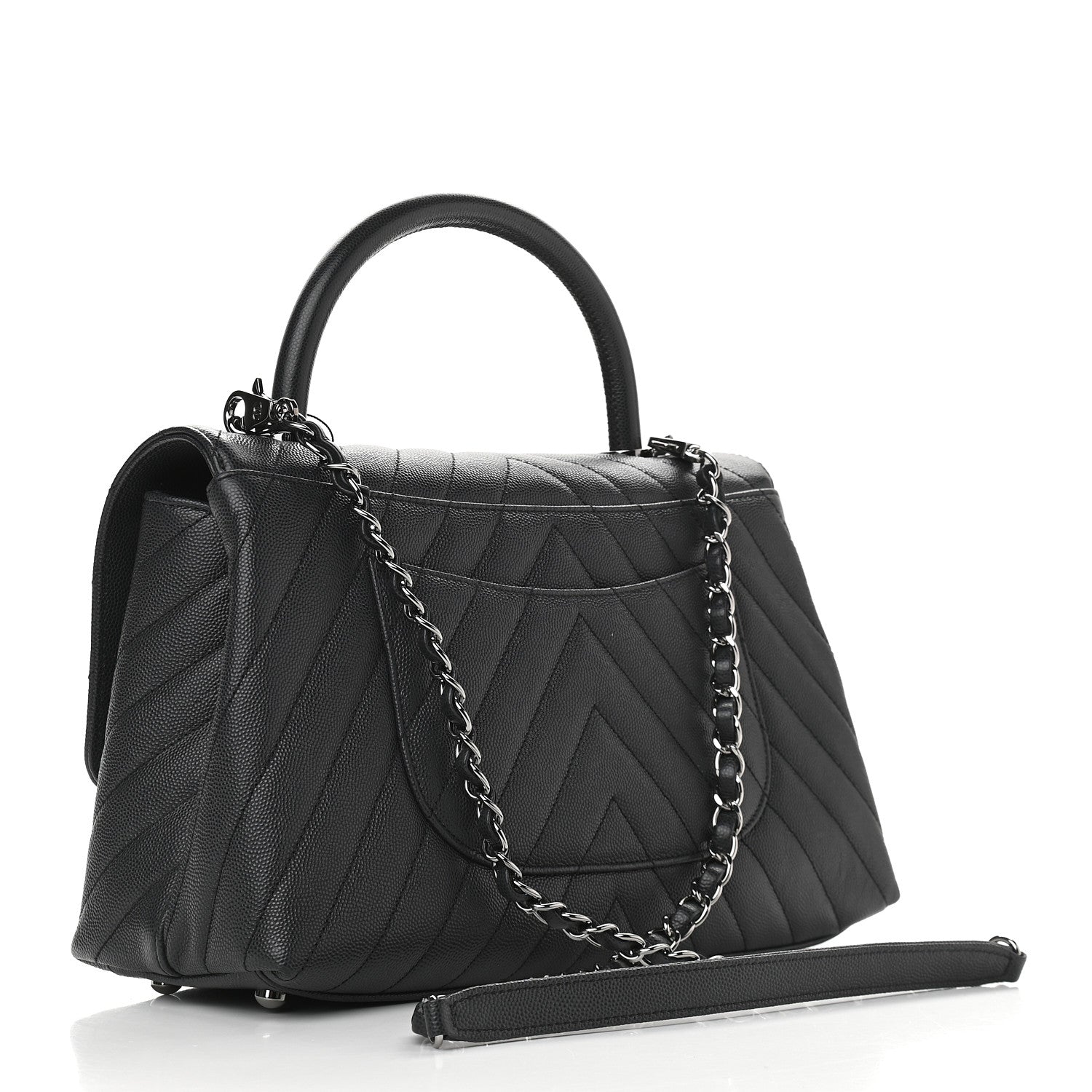 Chanel Caviar Chevron Quilted Small Coco Handle Flap Dark Grey 2 of 9