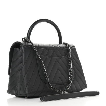 Chanel Caviar Chevron Quilted Small Coco Handle Flap Dark Grey 2 of 9