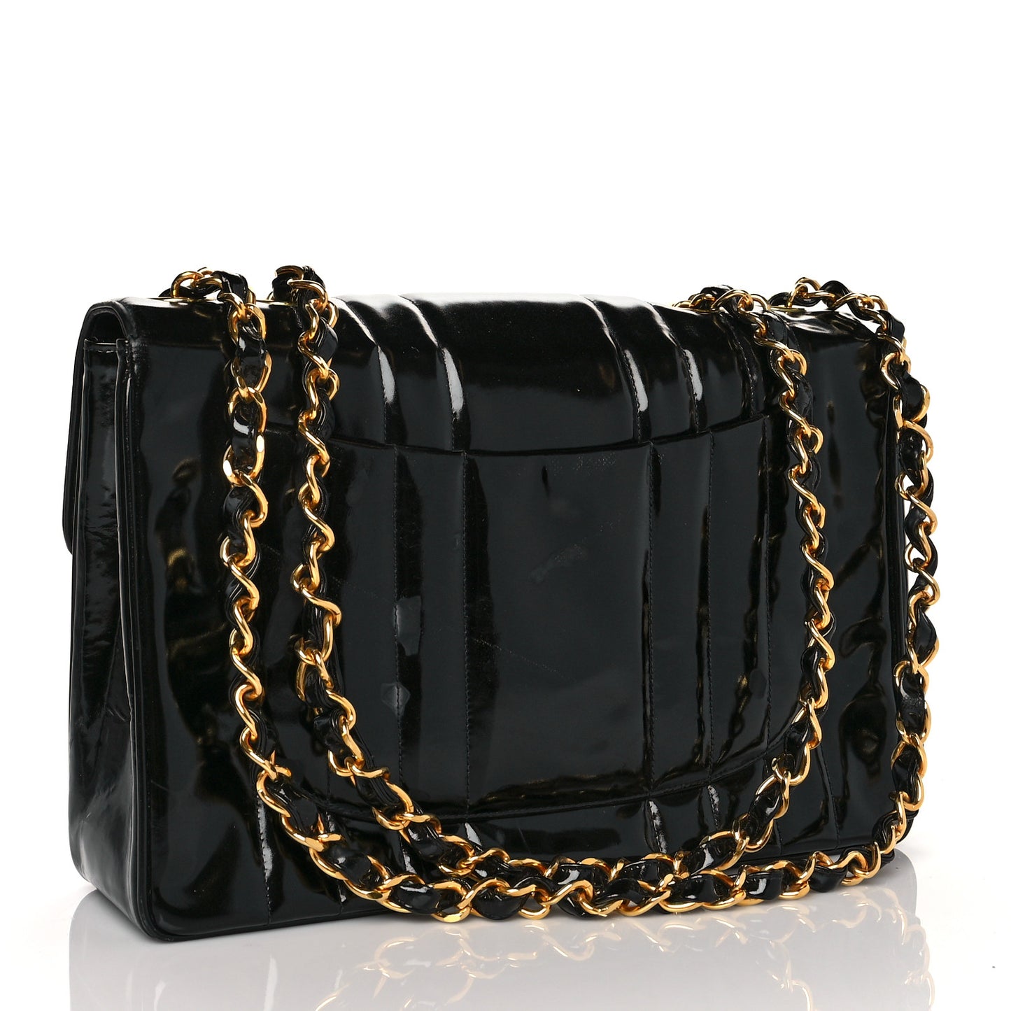 Patent Vertical Quilted Jumbo Single Flap Black