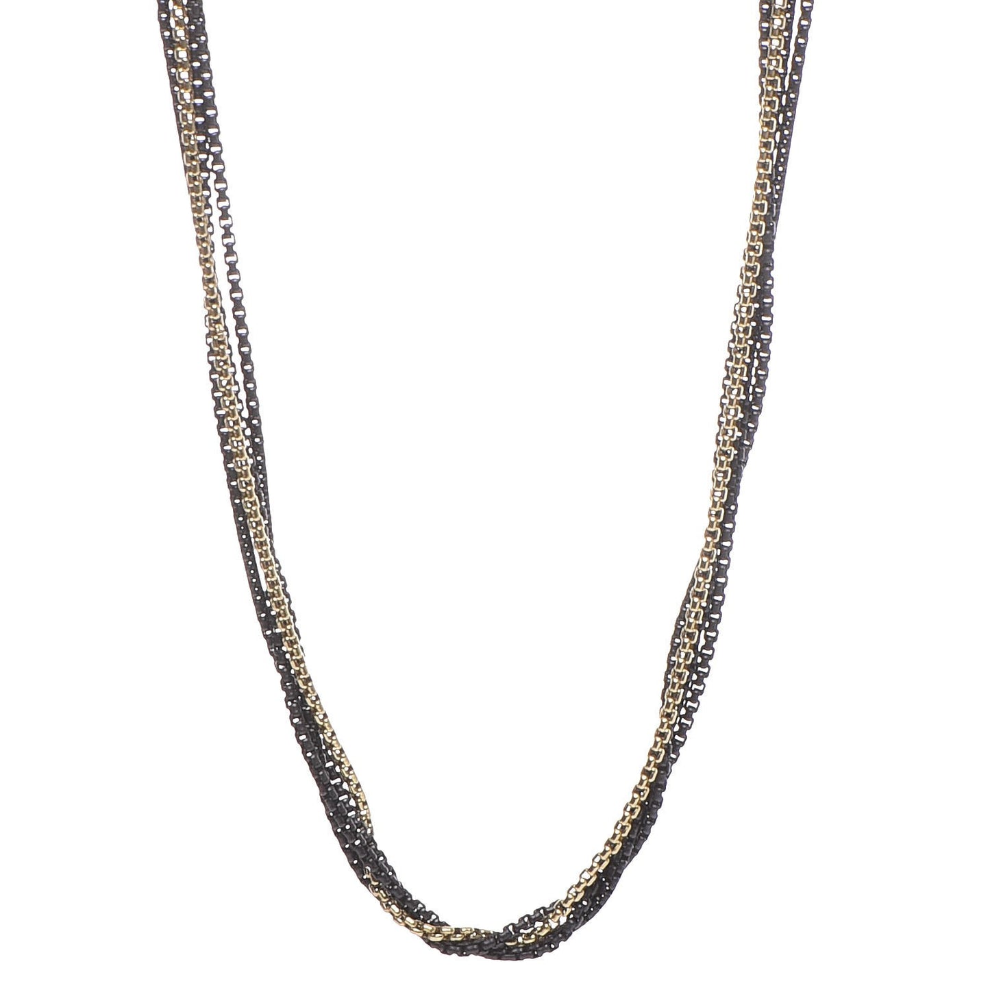 Darkened Sterling Silver 18K Yellow Gold Four Row Chain Necklace
