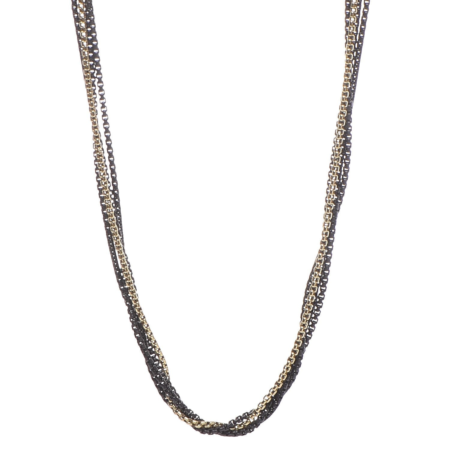 David Yurman Darkened Sterling Silver 18K Yellow Gold Four Row Chain Necklace 1 of 5