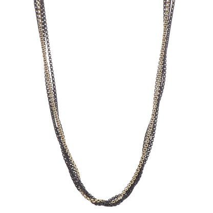David Yurman Darkened Sterling Silver 18K Yellow Gold Four Row Chain Necklace 1 of 5