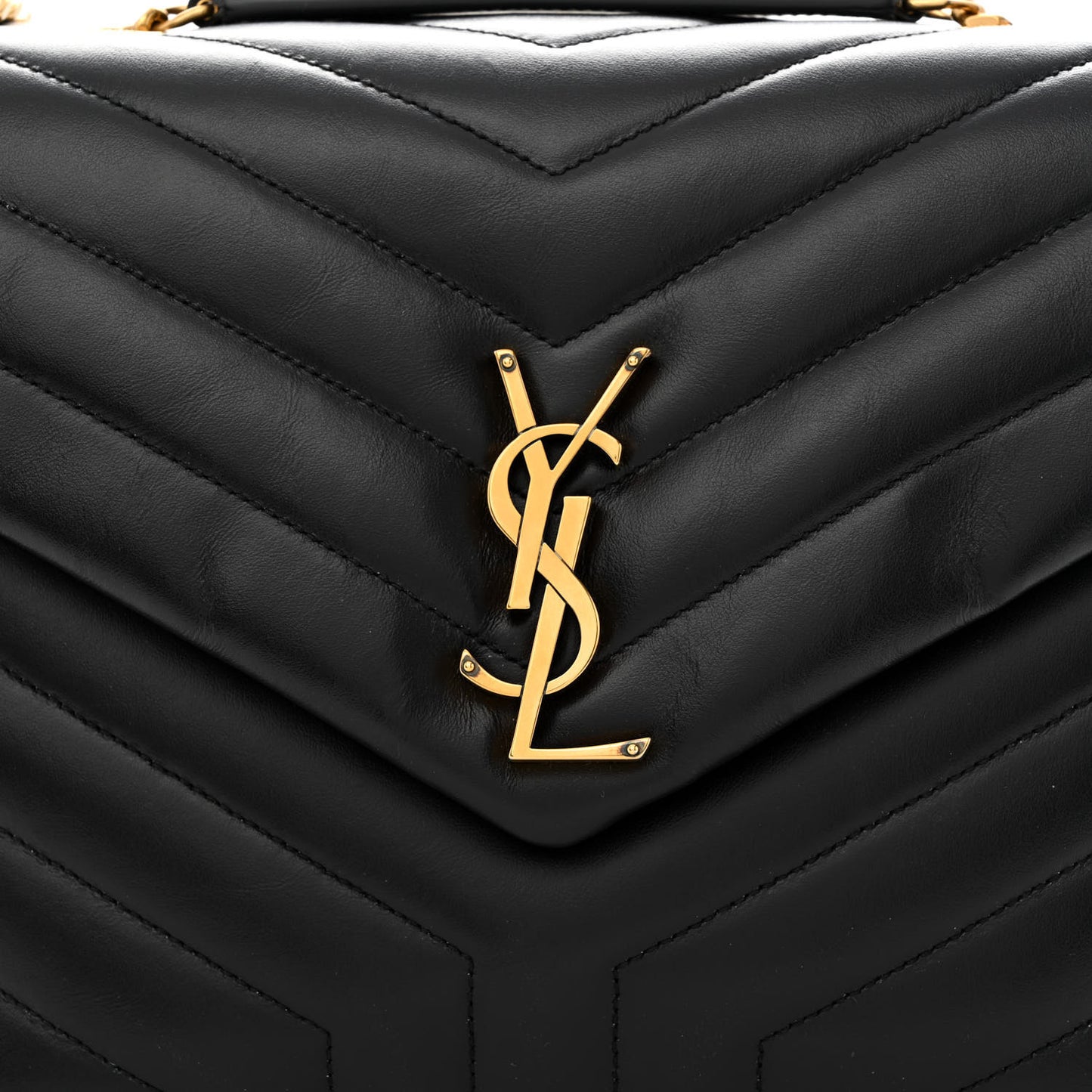 Calfskin Y Quilted Monogram Medium Loulou Chain Satchel Black