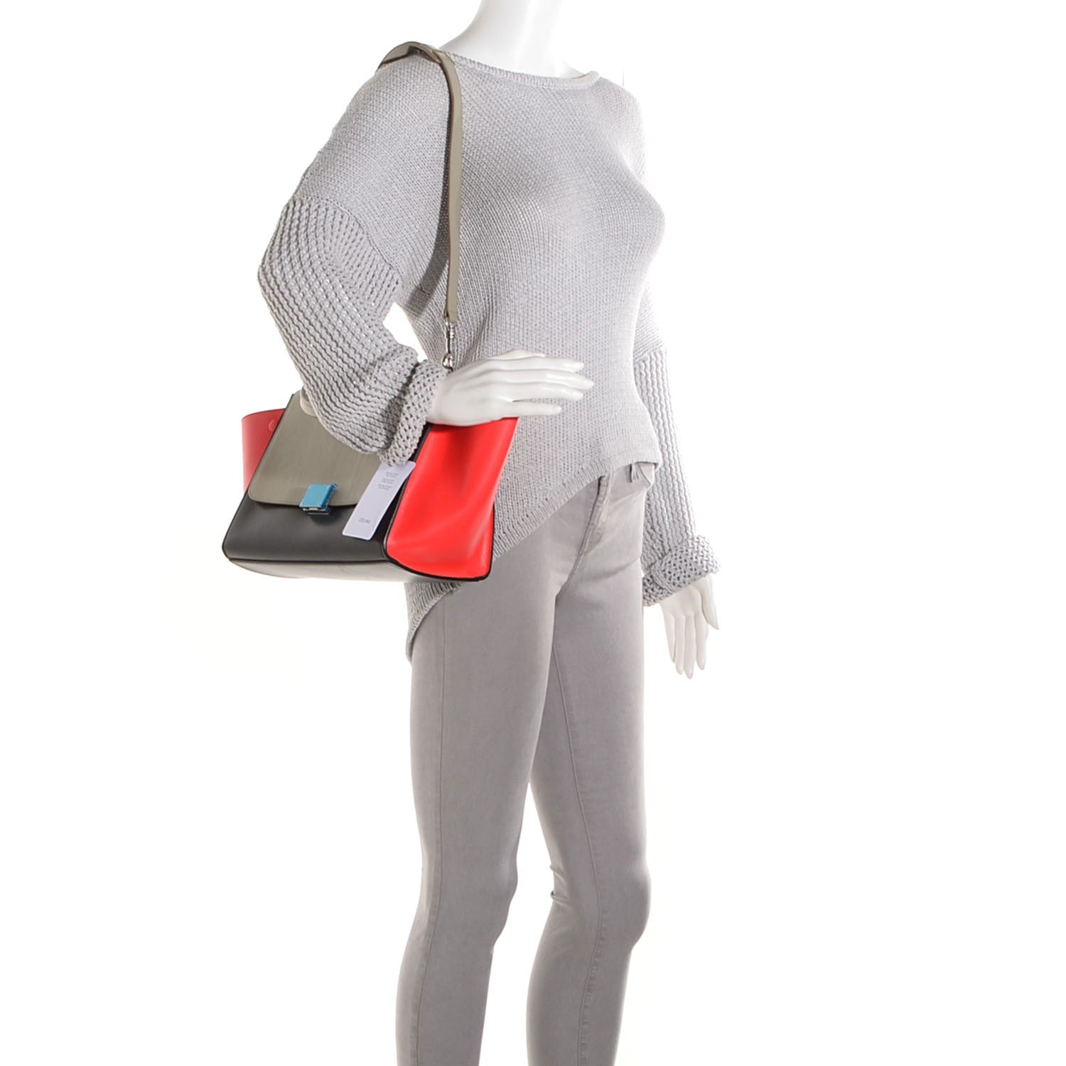 Celine Satin Calfskin Small Tri-Color Trapeze Alizarin 2 of 9