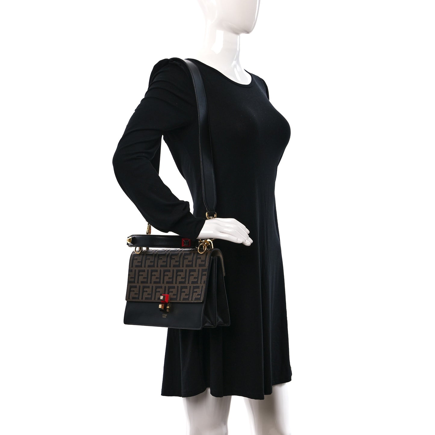 Vitello Liberty Bi-Color FF 1974 Embossed Kan I Shoulder Bag Black Maya