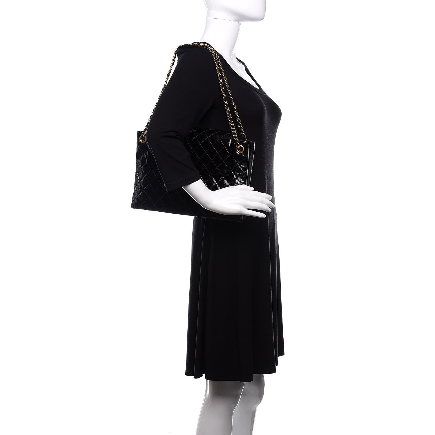 Chanel Patent Goatskin Quilted 3 Pocket Accordion Flap Black 2 of 14