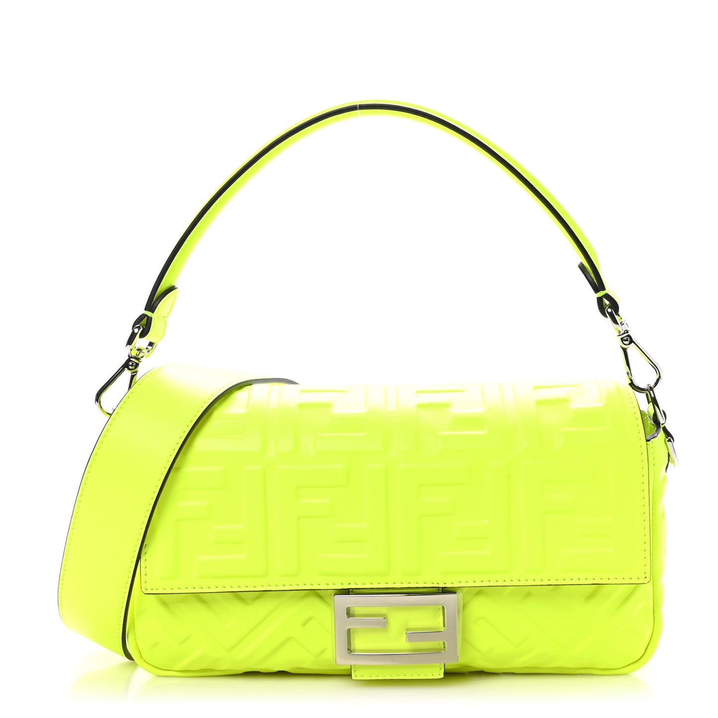 Nappa FF 1974 Embossed Baguette Yellow Fluo