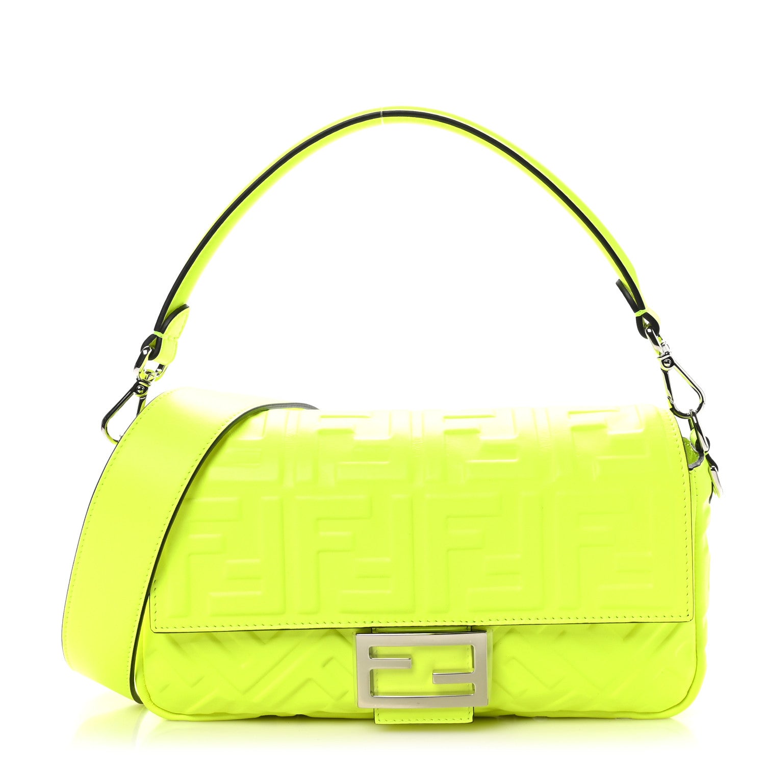 Fendi Nappa FF 1974 Embossed Baguette Yellow Fluo 1 of 10