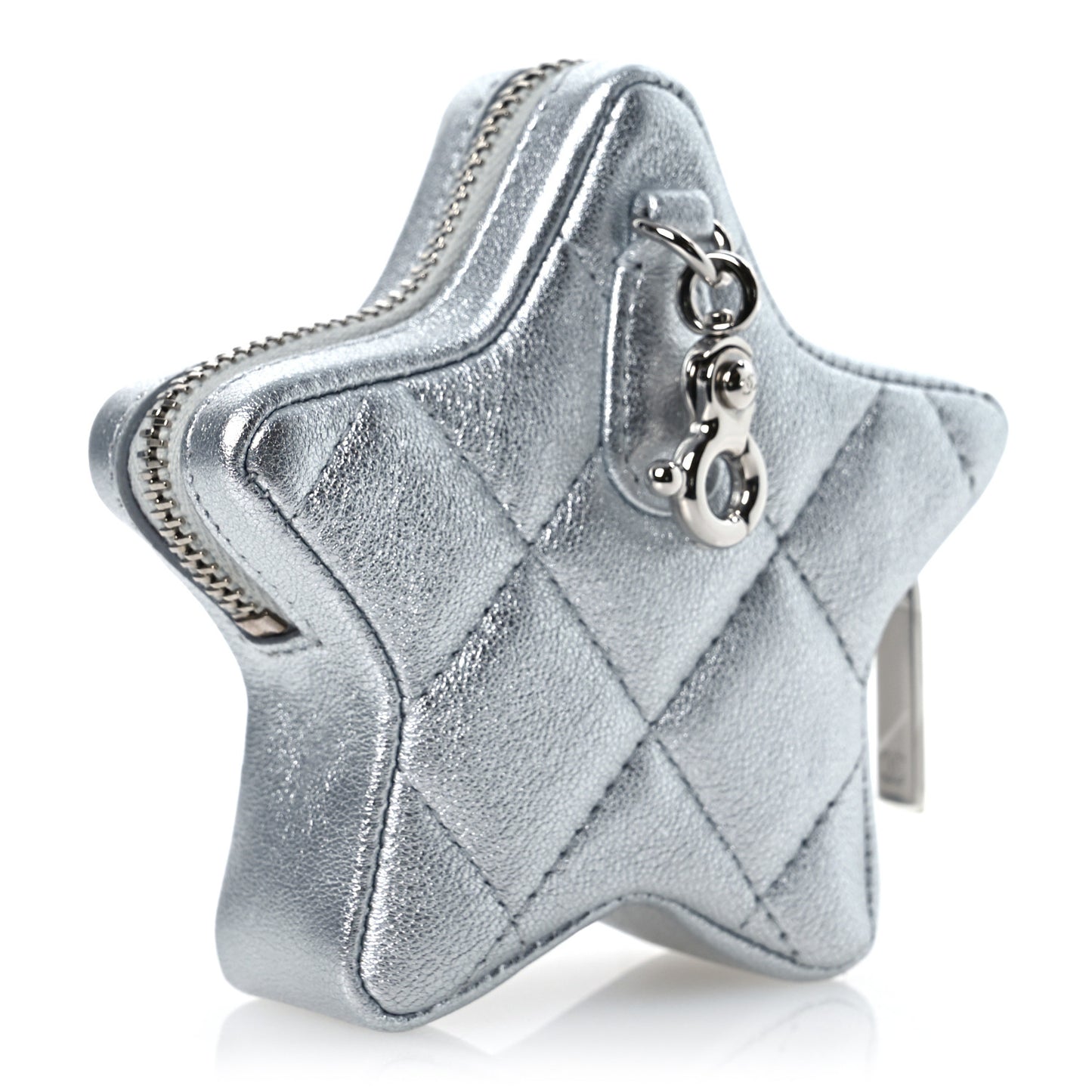 Metallic Lambskin Walk Of Fame Star Clip On Coin Purse Silver