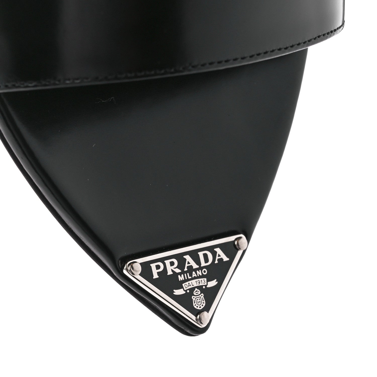 Prada Spazzolato Metal Triangle Logo 5mm Slide Sandals 39 Black 7 of 8