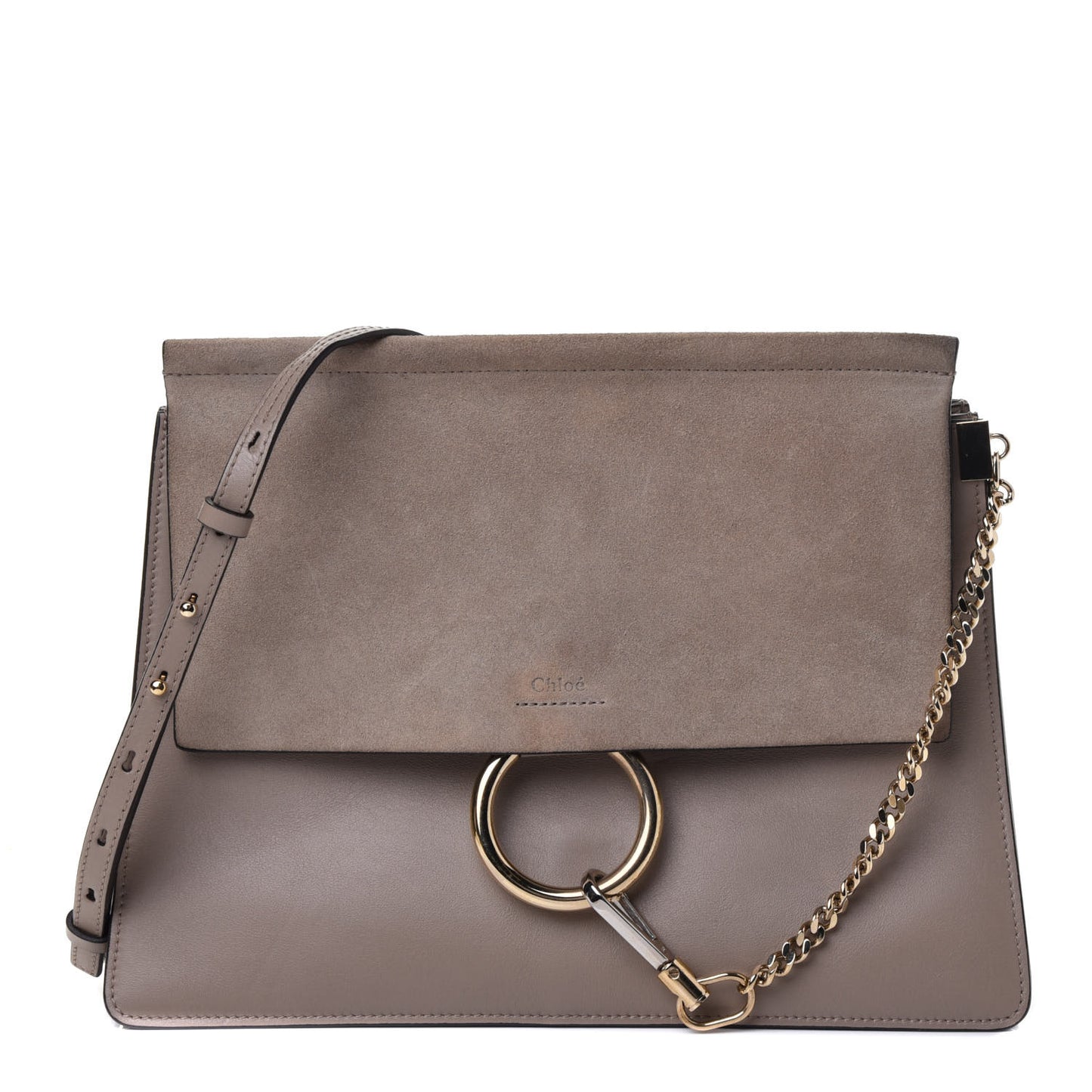 Calfskin Suede Medium Faye Shoulder Bag Motty Grey