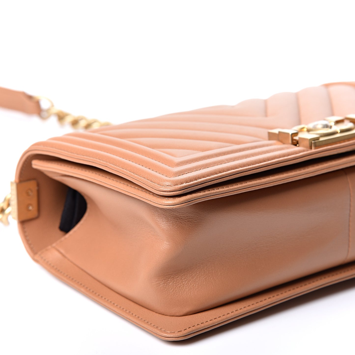 Calfskin Chevron Quilted Medium Boy Flap Beige