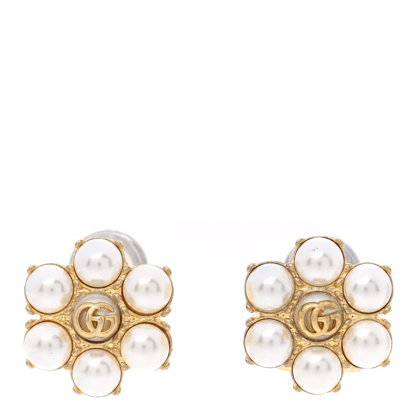 Metal Pearl Double G Clip On Earrings Aged Gold