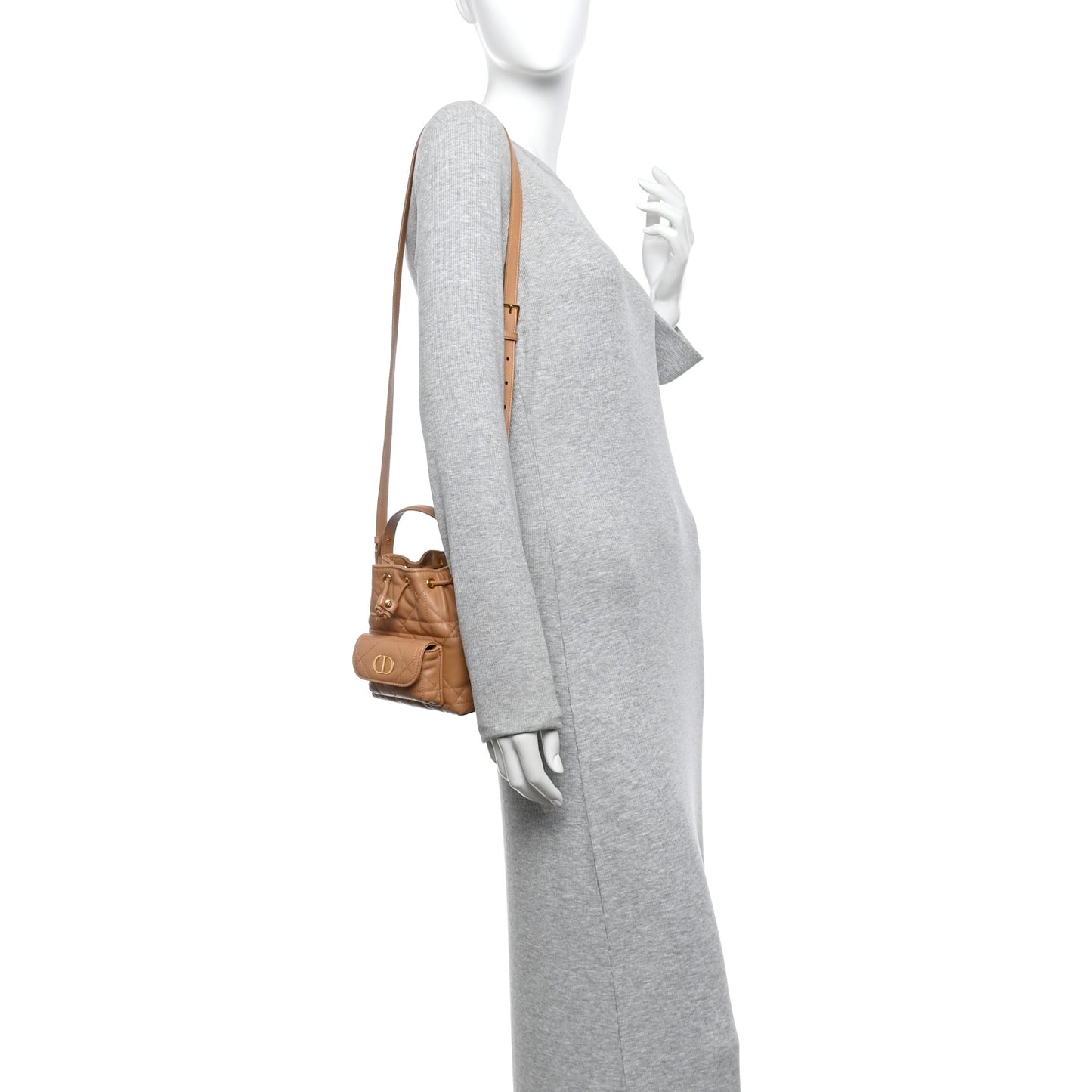 Lambskin Macrocannage Caro Nano Bucket Bag Light Gold