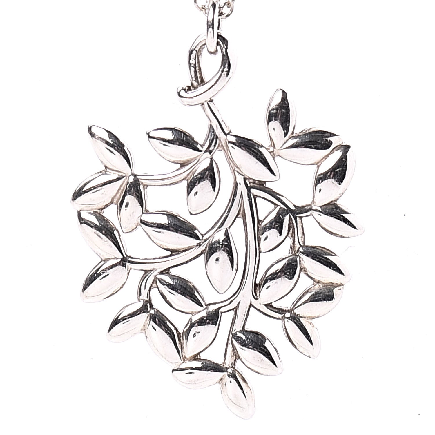 Tiffany Sterling Silver Paloma Picasso Olive Leaf Heart Branch Pendant Necklace 4 of 6