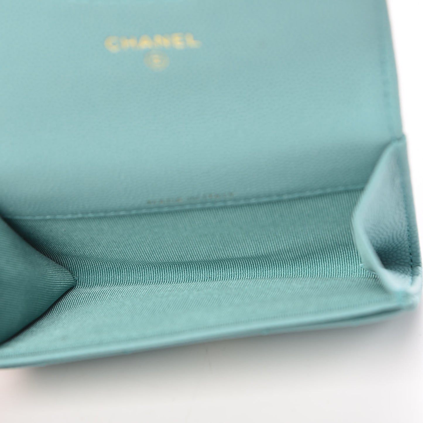 Caviar Chevron Quilted Card Holder Wallet Turquoise