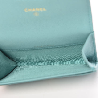 Chanel Caviar Chevron Quilted Card Holder Wallet Turquoise 5 of 9