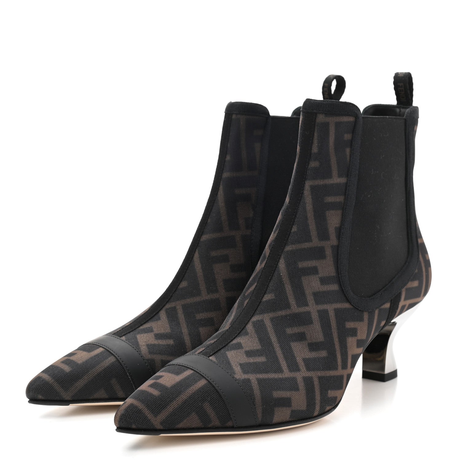 Fendi Mesh Tulle FF Colibri 55mm Ankle Booties 38 Tobacco Moro Black 3 of 7
